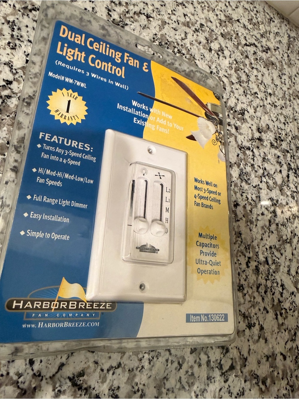 White Dual Ceiling Fan & Light Control - Picture 2 of 5